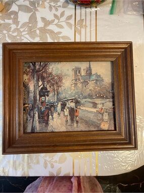 Vintage Paris Notre Dame Art Print in Wooden Frame 14x16.5" - Loose Fit